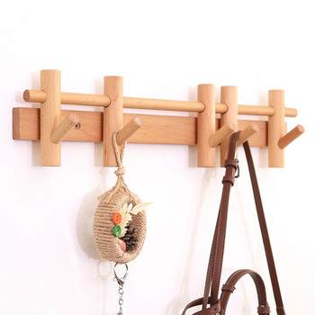 Solid wood hook entry door wall clothes hook porch bedroom wall hanging clothes hanger door storage wooden rack behind door