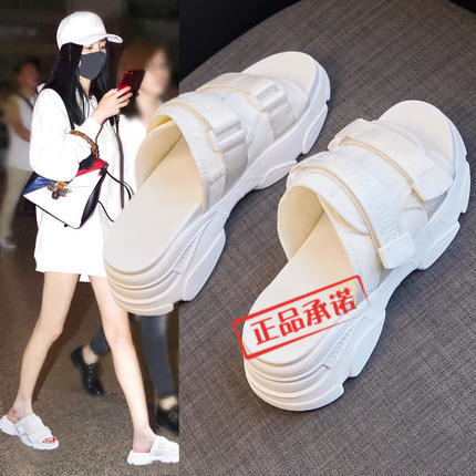 Hong Kong Yang Mi Slippers for Women, Summer Outdoor Wear, 2026 New Model, Thick-Soled Velcro Sports Casual Platform Sandals for Women