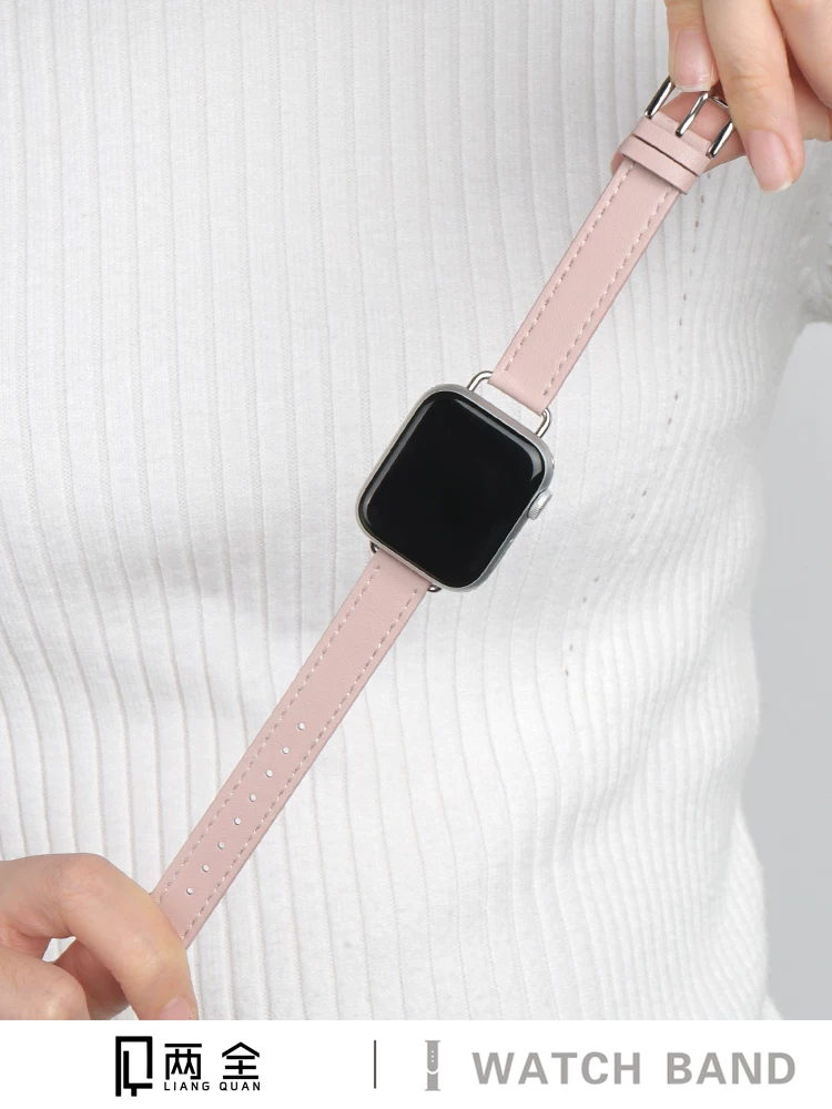 Две цели применимый ремешок для AppleWatch8 ремешок Apple Watch 3/4/5/SE поколения кожаный ремешок Watchs7 творческий яркий маленький пояс новый ремешок 45/41мм индивидуальность женский волна