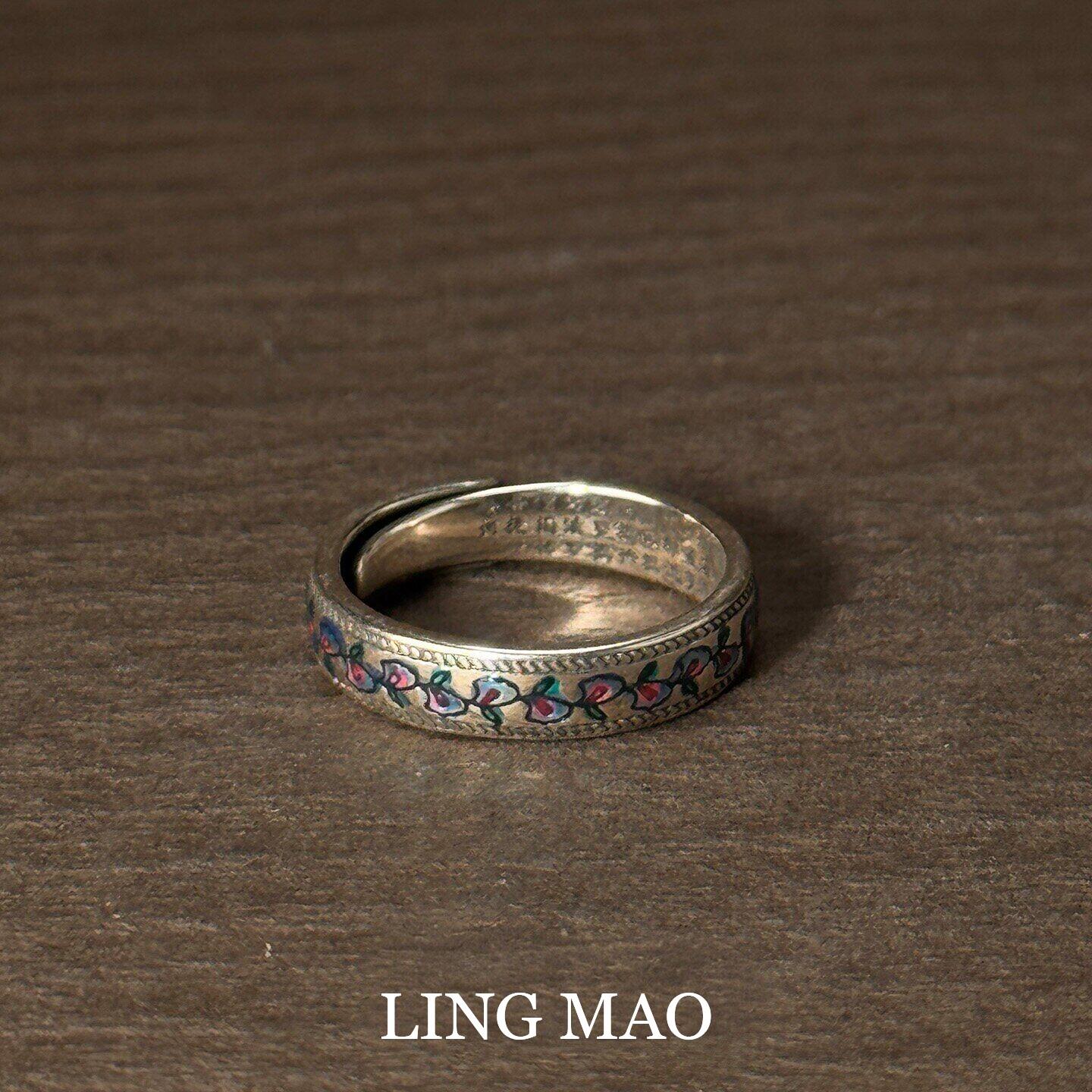Cold style silver apricot leaf engraving ring new