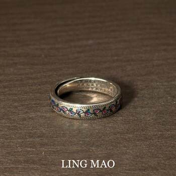 Cold style silver apricot leaf engraving ring new
