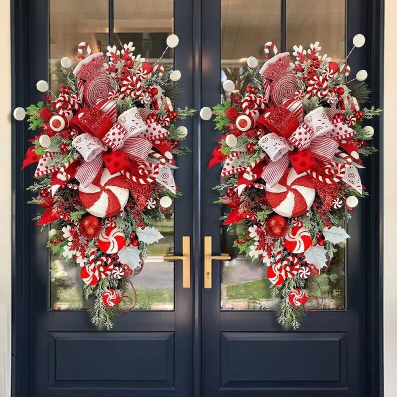 Christmas Upside-Down Tree, Christmas Door Hanging, Christmas Candy Wreath, Upside-Down Tree Hanging Decoration, Window and Wall Decoration Ornament Christmas Upside-Down Tree, Christmas Door Hanging, Christmas Candy Wreath, Upside-Down Tree Hanging Decoration, Window and Wall Decoration Ornament