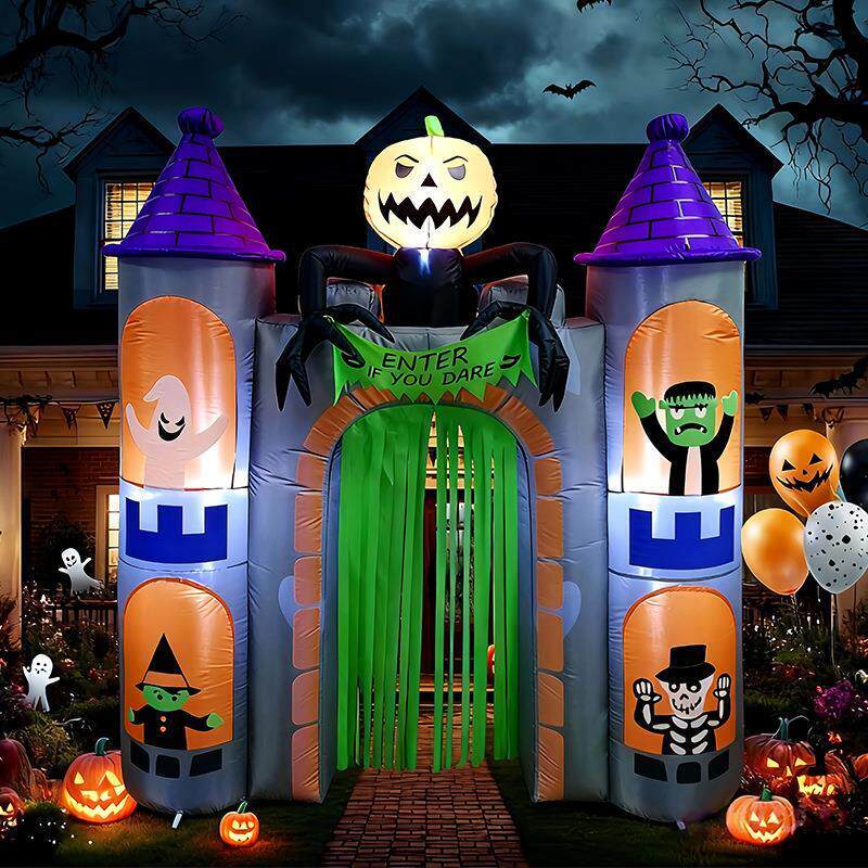 2.4-Meter Halloween Inflatable Haunted House Castle Arch Inflatable Pumpkin Ghost Led Light Outdoor Courtyard Decoration Ornament 2.4-Meter Halloween Inflatable Haunted House Castle Arch Inflatable Pumpkin Ghost Led Light Outdoor Courtyard Decoration Ornament