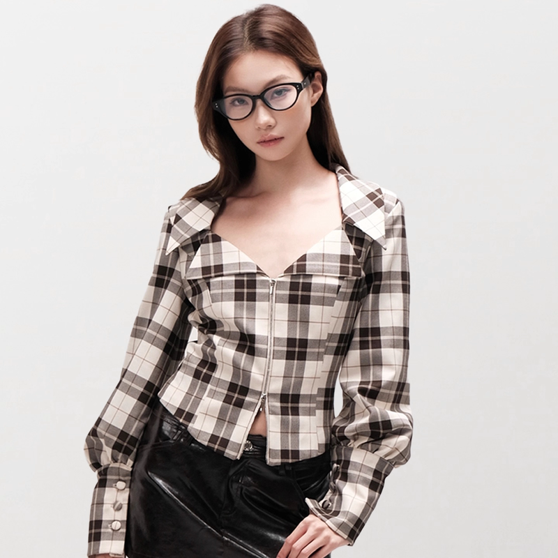 Oscined · Modern Narrative · Plaid Double Zipper Lapel Designer Jacket for Commuting