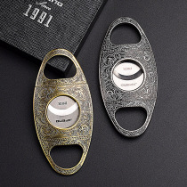 German brand high-end light luxury cigar cutter zinc alloy electroplated embossed cigar cutter stainless steel double-edged engraved flower