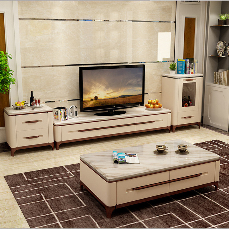 Marble tea table minimalist modern living room solid wood tea table TV cabinet Composition Home marble TV cabinet-Taobao