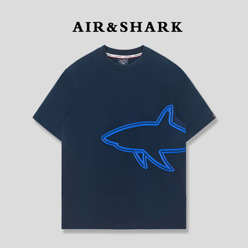 Air Shark/Shark Men's Short-Sleeved T-Shirt Summer High-End Trendy Brand Embroidered Solona Cool and Loose Breathable Air Shark/Shark Men's Short-Sleeved T-Shirt Summer High-End Trendy Brand Embroidered Solona Cool and Loose Breathable