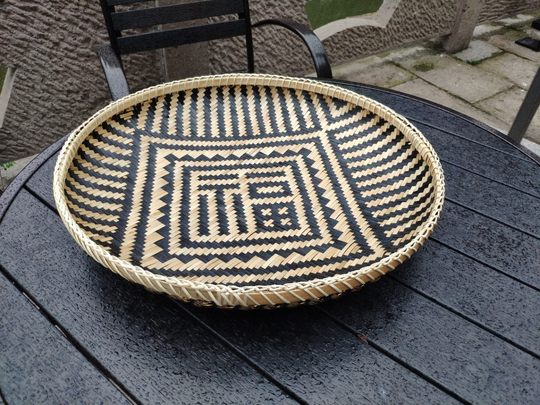 竹编果盘精品手工竹子编织婚庆用品竹扁竹工艺品影视剧道具复古