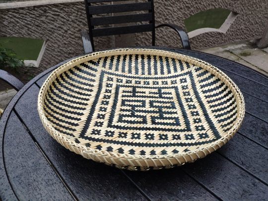 竹编果盘精品手工竹子编织婚庆用品竹扁竹工艺品影视剧道具复古