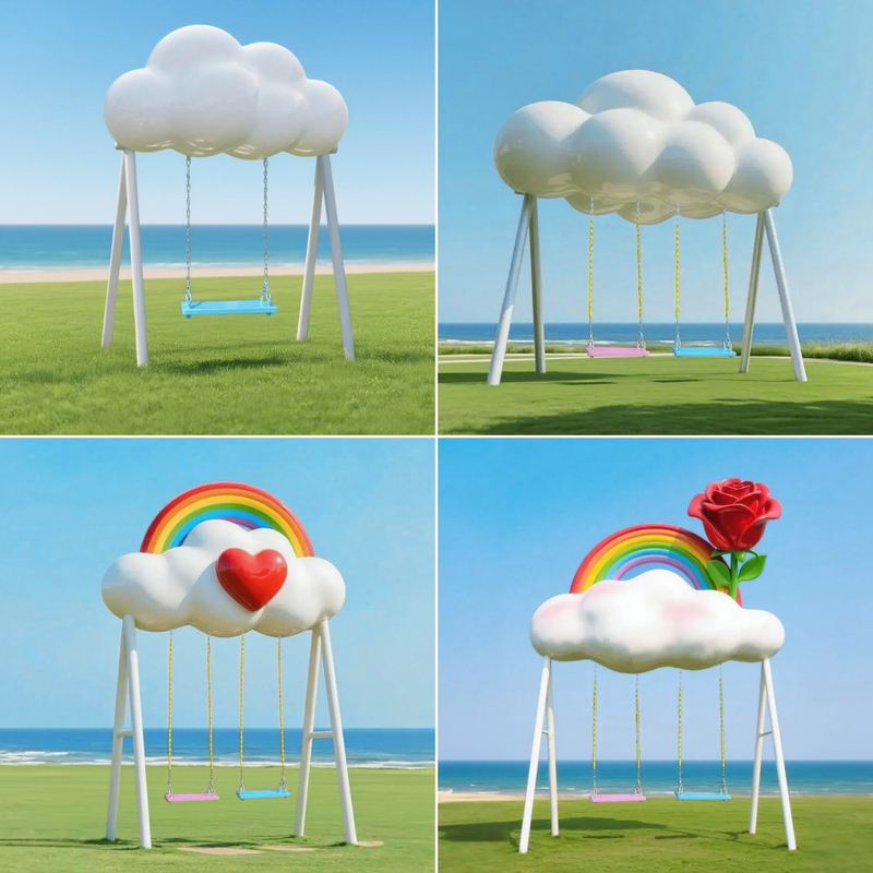 Cloud Hat, Swing, Heart Sculpture, Scenic Area, Homestay, Popular Walking Street, Photo-Worthy, Art, Architectural Decoration, Large Ornament