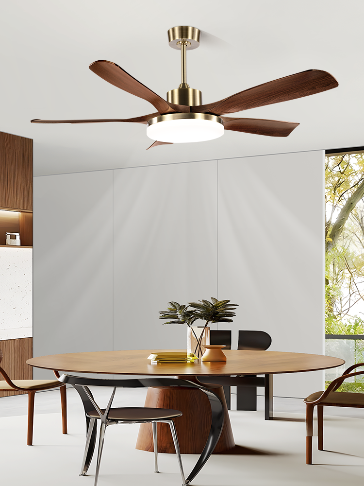 Jiandun Vintage Style Five-Blade Eye-Protection Fan Light, Full-Spectrum Bedroom, Dining Room, Living Room, Song-Style Aesthetic Ceiling Fan Light