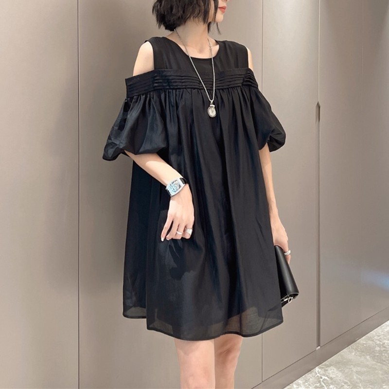 Trendy Off-Shoulder Loose Dress for Women 2026 Summer New Plus Size Design That Covers the Belly and Looks Slimming Trendy Off-Shoulder Loose Dress for Women 2026 Summer New Plus Size Design That Covers the Belly and Looks Slimming