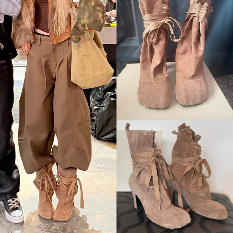 Vw Mengling's Same Style Cat Paw Boots, 2026 Autumn and Winter New Retro Lace-Up Bondage Boots, Stacked Short Boots, Chunky Heel Boots Vw Mengling's Same Style Cat Paw Boots, 2026 Autumn and Winter New Retro Lace-Up Bondage Boots, Stacked Short Boots, Chunky Heel Boots