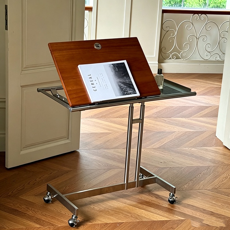 Nordic Solid Wood Adjustable Trolley Side Table, Vintage Bauhaus Mobile Reading Stand, Music Score Support Stand, Computer Stand, Table Nordic Solid Wood Adjustable Trolley Side Table, Vintage Bauhaus Mobile Reading Stand, Music Score Support Stand, Computer Stand, Table