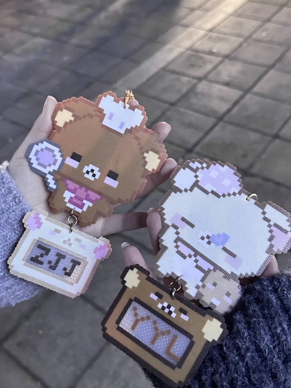 Couple Version Rilakkuma Customizable Letter Pixel Art Keychain with Punchable Holes, Ready to Ship Couple Version Rilakkuma Customizable Letter Pixel Art Keychain with Punchable Holes, Ready to Ship