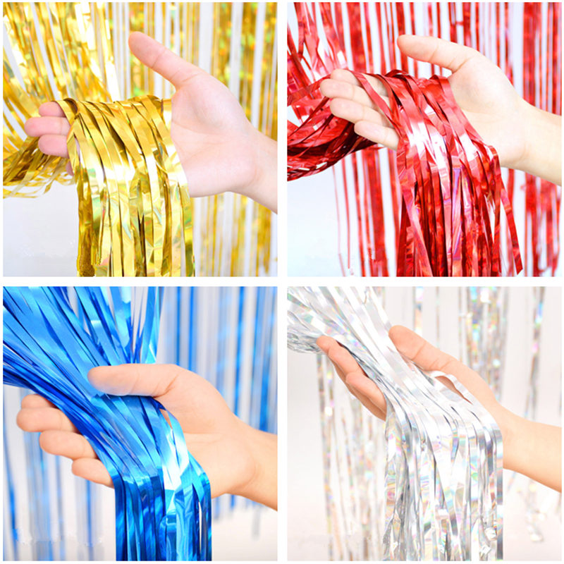 Rain silk curtain wedding birthday party stage wedding rain curtain background wall Christmas color strip venue decoration