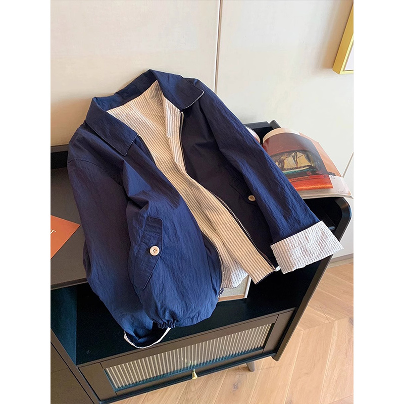 Old Money Style Retro Patchwork Striped Lapel Reversible Jacket for Men and Women, Unique and Niche, Loose Long-Sleeve Jacket for Spring and Autumn Old Money Style Retro Patchwork Striped Lapel Reversible Jacket for Men and Women, Unique and Niche, Loose Long-Sleeve Jacket for Spring and Autumn