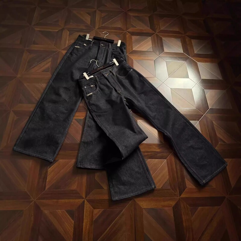 Wrudy Hand-Stitched 13.5 oz Raw Denim 646 Flared Straight-Leg Jeans for Men, Unique Long Pants