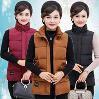 Trung niên và già áo ngắn cotton nữ mùa thu và mùa đông mẫu trung niên mẹ tải dày xuống áo khoác bông đứng cổ áo vest áo khoác cardigan nữ