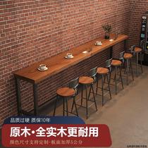 Customized narrow and tall commercial tables and chairs balcony combination strip table long wall-mounted bar bar table milk tea solid wood table home