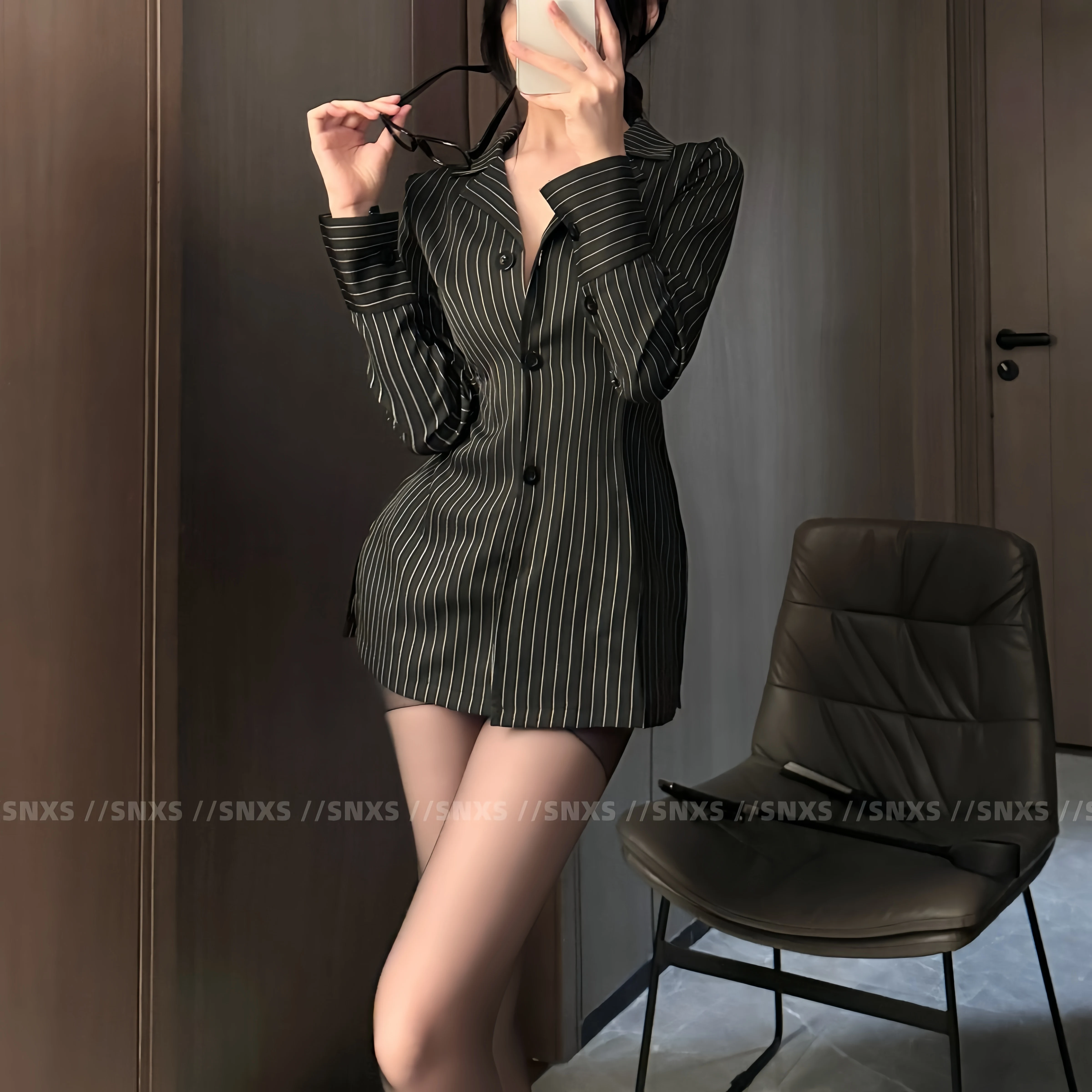 SNXS "Lawyer" сексуальный офисный костюм: приталенная chemise женский якорь секретарь учитель искушение костюм