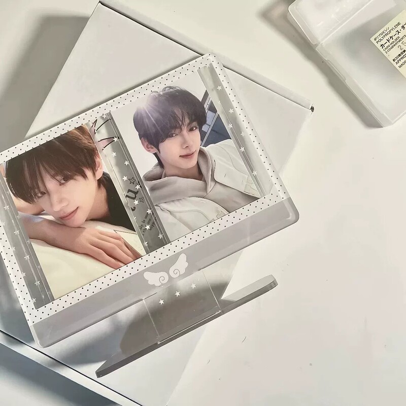 Korean-Style Ins Transparent Polka Dot Dual Card Holder Acrylic Photo Frame for Fan Cards, Desktop Decoration Ornament