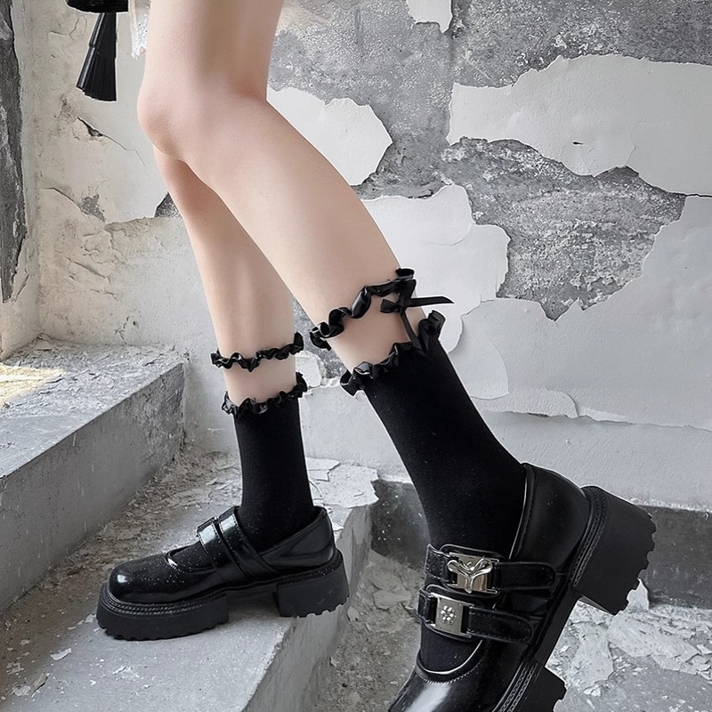 White Socks for Women, Mid-Calf Lace, Thin Summer Style, Hollow-Out Three-Dimensional Bow, Jk Lolita Trendy ins Lace Socks