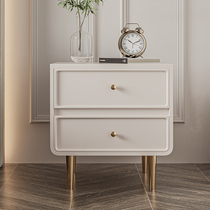 Solid wood bedside table minimalist with drawer Nordic bedroom ins internet celebrity new ivory white light luxury simple bedside table