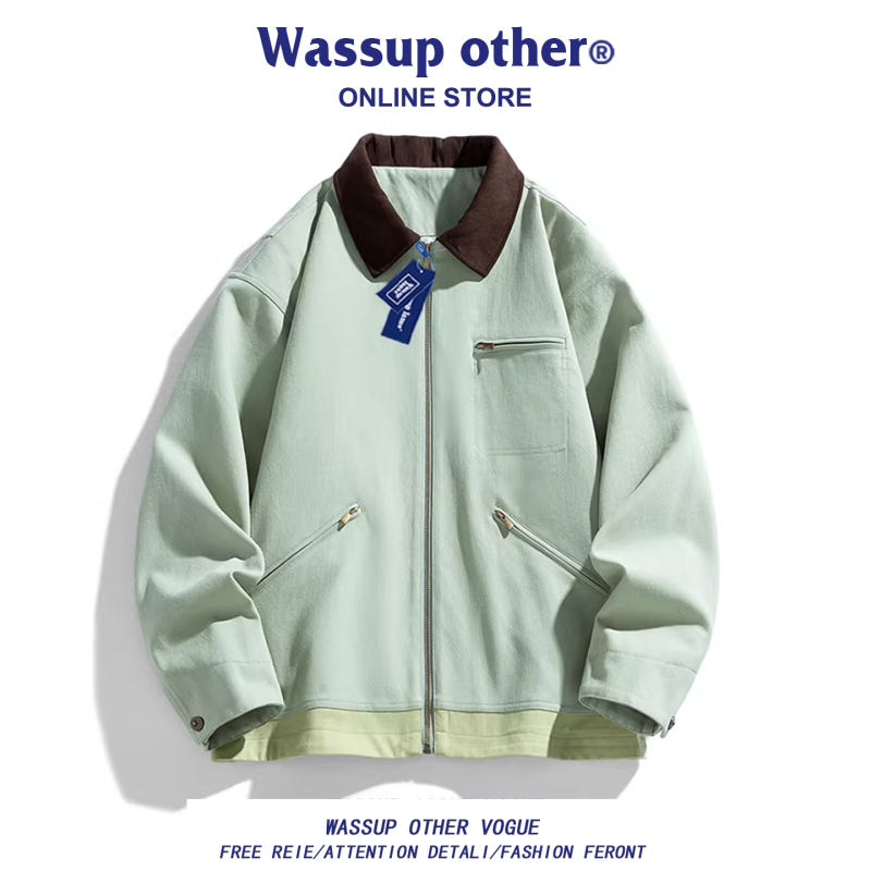 Wassup Other American Retro Detroit Jacket Men's Spring and Autumn Vintage Workwear Jacket Men's Style Wassup Other American Retro Detroit Jacket Men's Spring and Autumn Vintage Workwear Jacket Men's Style
