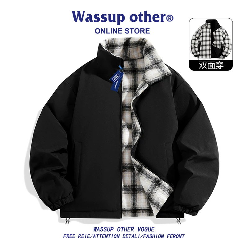 Wassup Other Japanese Style Reversible Simple Stand-Up Collar down Jacket for Men, Autumn and Winter Casual Warm Coat for Men Wassup Other Japanese Style Reversible Simple Stand-Up Collar down Jacket for Men, Autumn and Winter Casual Warm Coat for Men