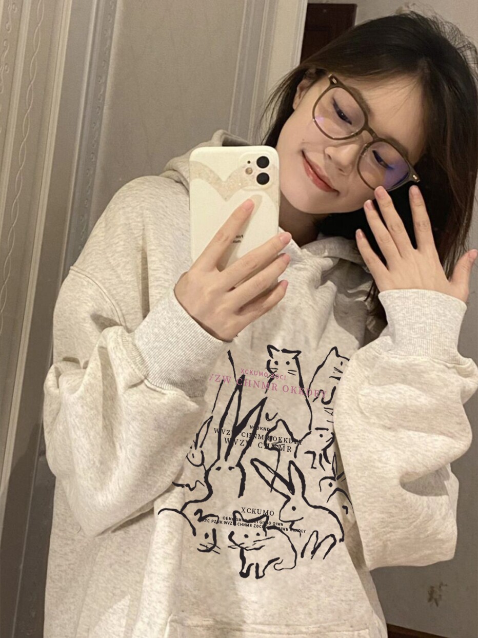 Retro sviter, kuzgi issiq kurtka, kapshonli, 2023-yil kolleksiyasi, Amerika uslubi, katta o'lcham