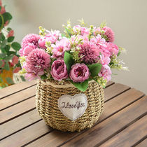 Hand-woven flower basket flower pot decoration fake flower flower pot straw flower pot rattan basket woven vase living room flower arrangement
