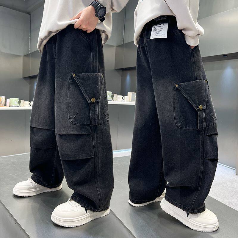 Брюки для мальчиков, новинка осени 2026 года, джинсовые штаны, прямые свободные джинсы для больших детей, модные супер мягкие брюки