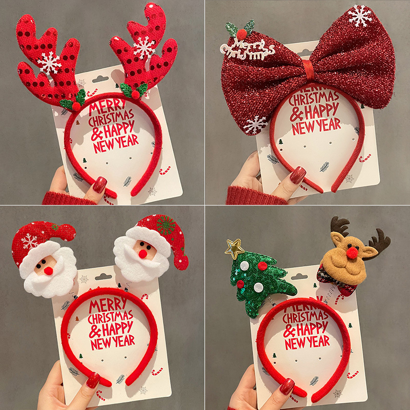 Christmas Hair Accessories Hair hoop Santa Card Issuer Deer Adult Children Small Gifts Hair Accessories Adorable Deer Corner Head Stirrup-Taobao