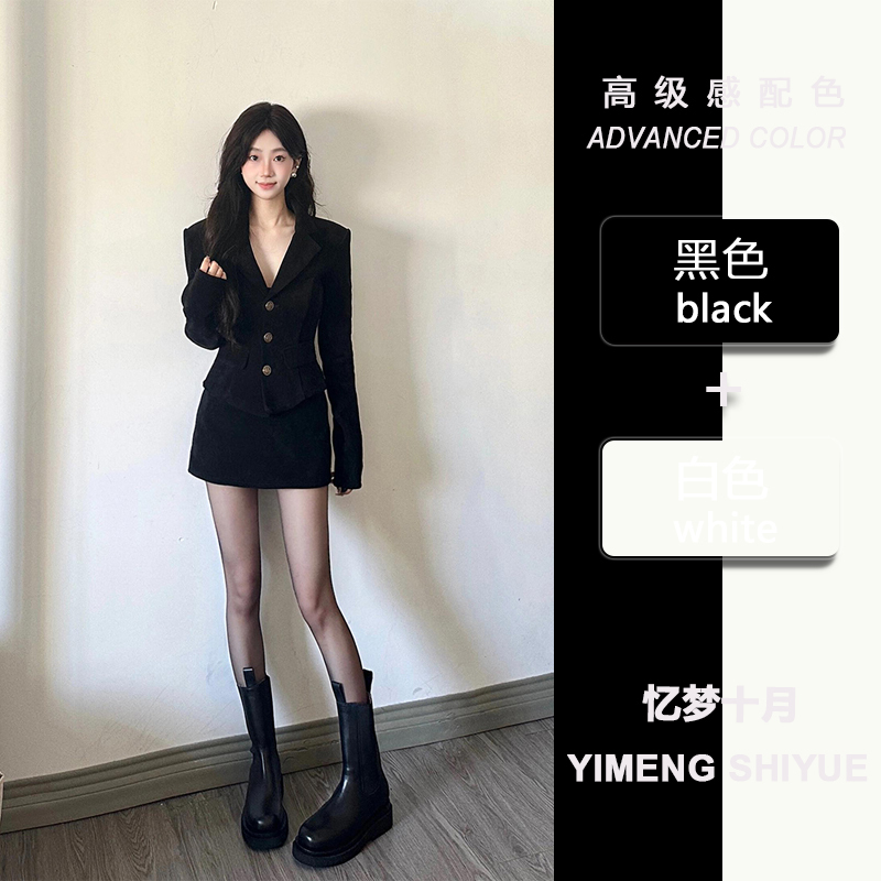 Chanel-Style High-End Black Blazer Dress Suit for Women, Slim-Fitting and Elegant, Short Skirt for Early Spring