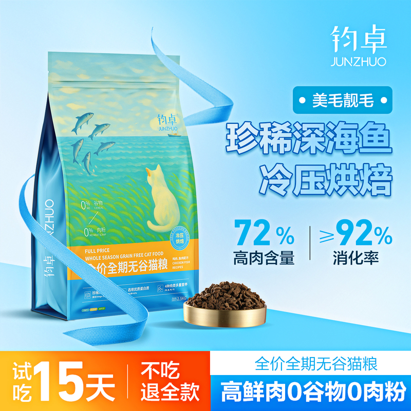 Junzhuo Low-Temperature Baked Full-Price Fresh Meat Cat Food for Adult Cats and Kittens, Chicken and Fish Flavor, High Nutrition and High Protein 10kg