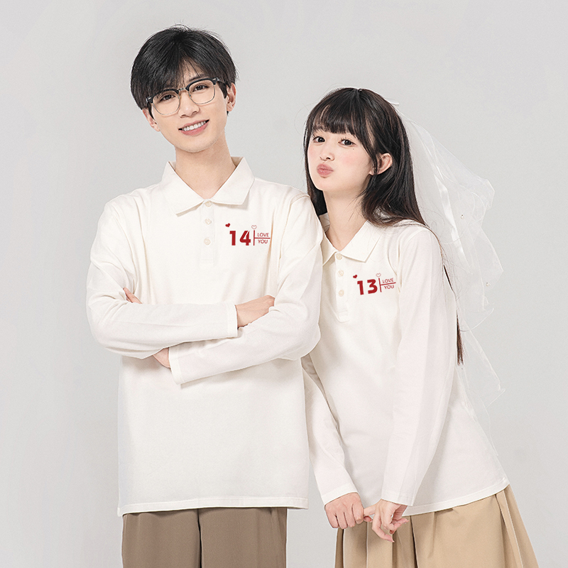 Couple's Autumn Polo Shirt 2026 New Long-Sleeved High-End Style for Wedding Photos, Creative Registration White Shirt