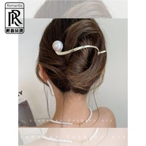 Simple and high-end sense of pearl hairpin womens summer back of the head dish hair catch clip 2022 new shark clip headdress