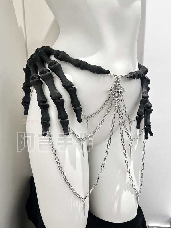 Ayan's Original Handmade Cosplay Waist Chain, Subculture Gothic Waist Belt, Hand Bone Punk Jewelry, Lolita Accessories, Black