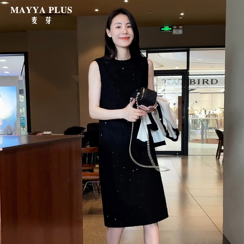 Malt/Mayya Serenade Spring/Summer New Black Chanel-Style Sequined Sleeveless Vest Dress for Women