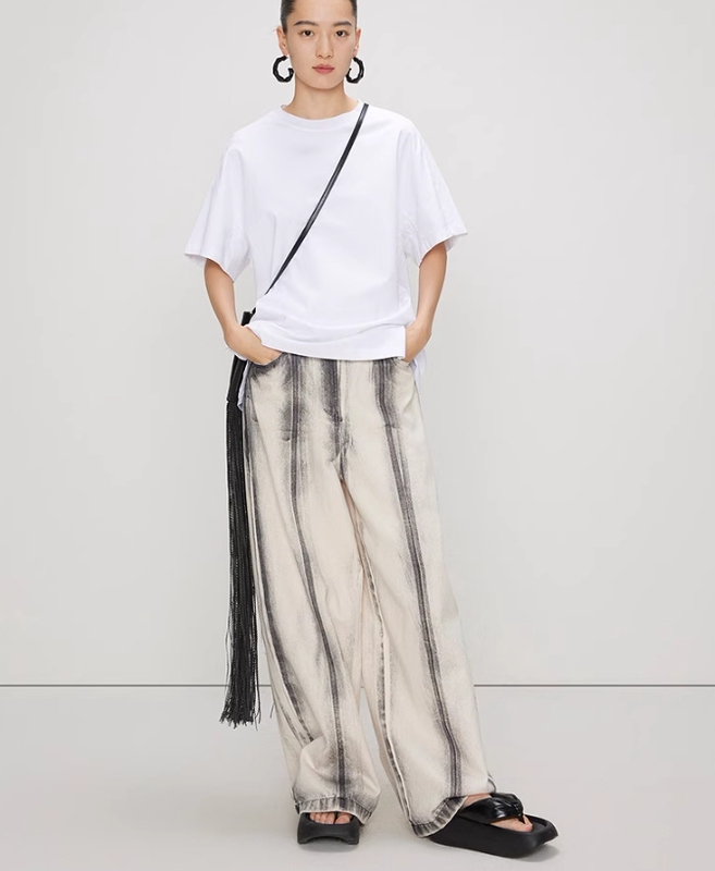 Zcy2024 Spring New Style White Loose Round Neck Casual Work Clothing Short-Sleeved Cotton Short T-Shirt