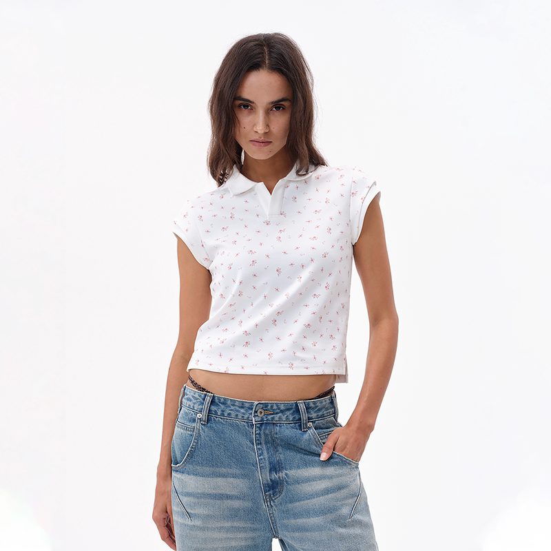 Sound of Trio* Double-Layered Spliced Cuffs Floral Double-Sided Air Layer Summer Casual T-Shirt Women's Polo Shirt Sound of Trio* Double-Layered Spliced Cuffs Floral Double-Sided Air Layer Summer Casual T-Shirt Women's Polo Shirt