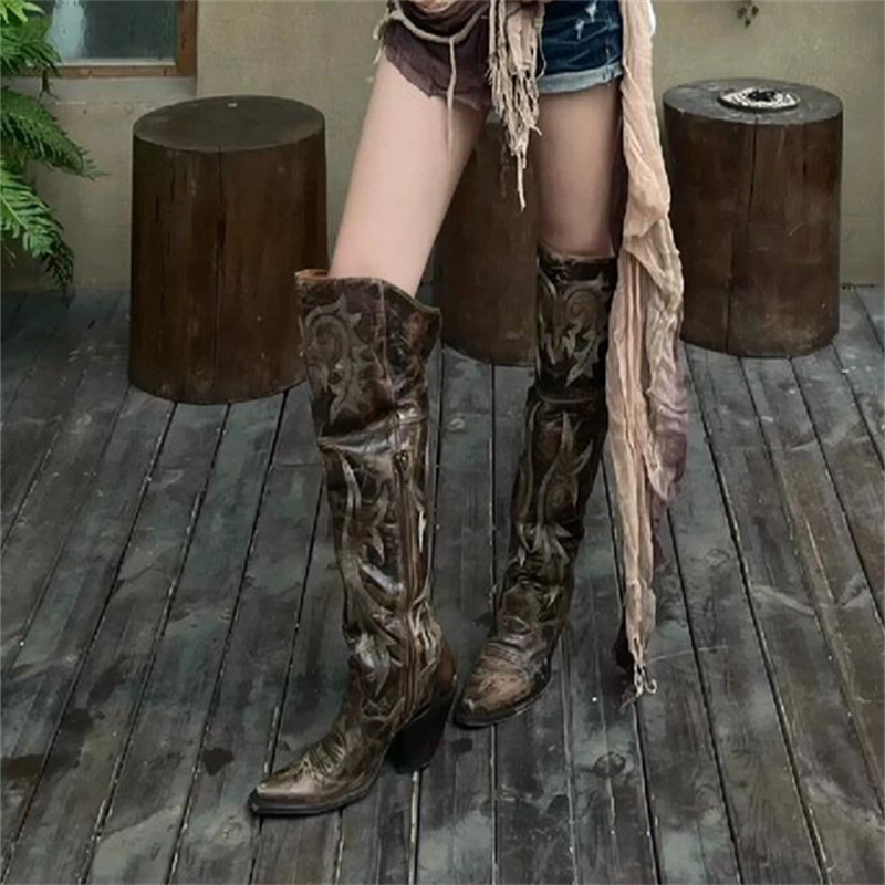 Miss Peach Retro High-Heeled Over-The-Knee Boots for Women 2025 New Style Melard Hot Girl Pointed Toe Western Cowboy Boots Miss Peach Retro High-Heeled Over-The-Knee Boots for Women 2025 New Style Melard Hot Girl Pointed Toe Western Cowboy Boots