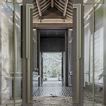 High-end framed frameless glass door handle new Chinese style hotel box solid wood door handle custom door handle