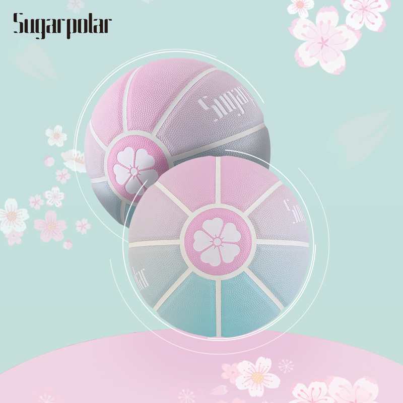 Sugarpolar Macaron Cherry Blossom Gradient Pink Basketball for Girls Women Training Gift Outdoor Basketball Size 7