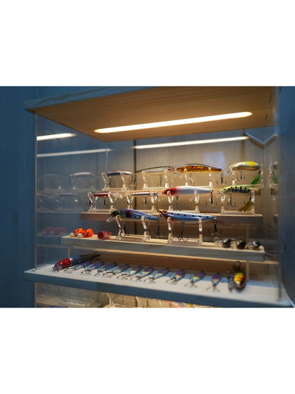 Fishing Bait Display Stand, Fishing Reel Storage Box, Artificial Bait Model, Acrylic Display Box, Dust-Proof Fishing Bait Display Cabinet