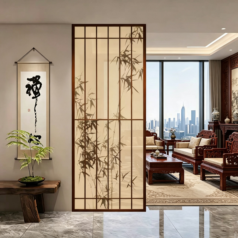 Living Room Entrance Solid Wood Sliding Screen Style Lattice Partition, Sòng Dynasty Aesthetics, Chinese-Style Screen for Blocking View Directly in Front of the Door