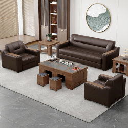 Leather Office Sofa Coffee Table Combination Business Reception Chinese Boss Reception Tea Table for Three Minimalist Modern