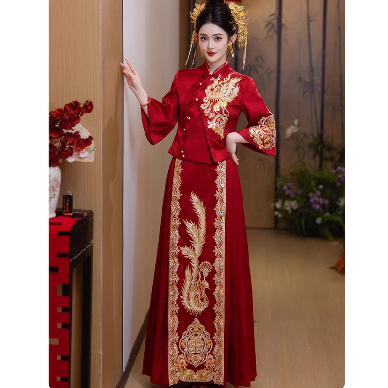 Plus-Size Xiuhe-Style Wedding Dress for Brides, Suitable for Chubby Girls, 100kg Toast Dress, Slimming Wedding Gown, New Chinese-Style Bridal Outfit