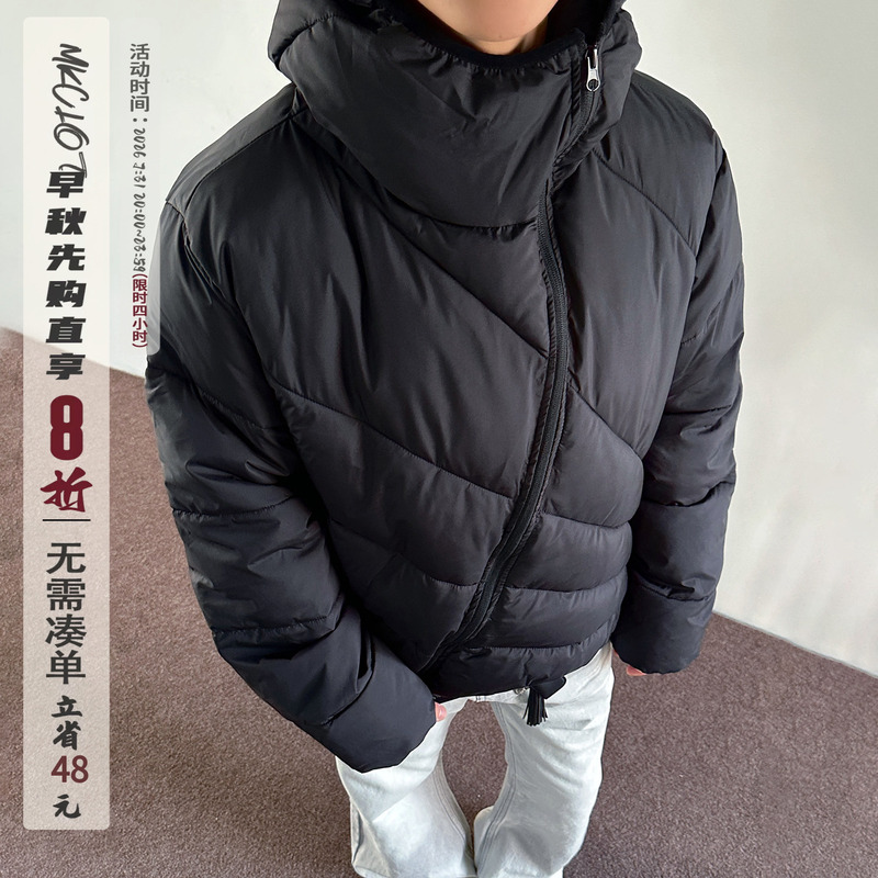 Mkclot Winter Air Layer Black Puffer Jacket Ribbed down Jacket Men's Lightweight Warm Fleece-Lined Thickened Coat